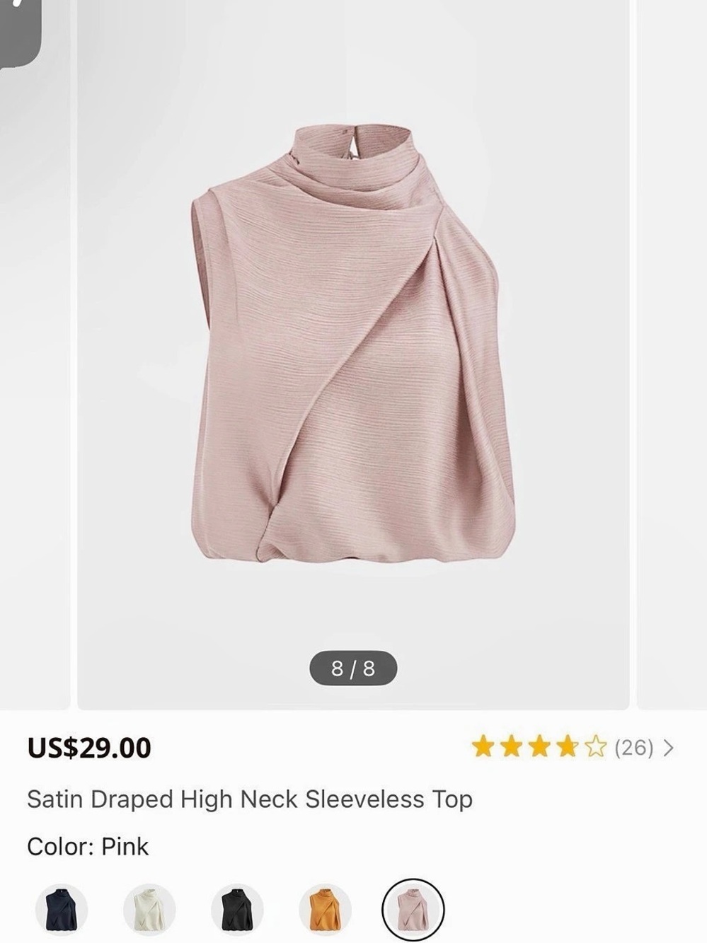 Commense Satin Draped High Neck Sleeveless Top Pink
